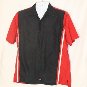 RED KAP Red & Black Button Front Shirt Size Large Short Sleeve Collared Pockets